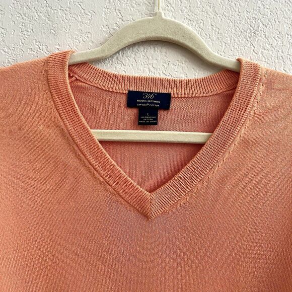 Brooks Brothers Men’s Supima Cotton VNeck Sweater Light Orange Golf Country Club - Picture 2 of 7